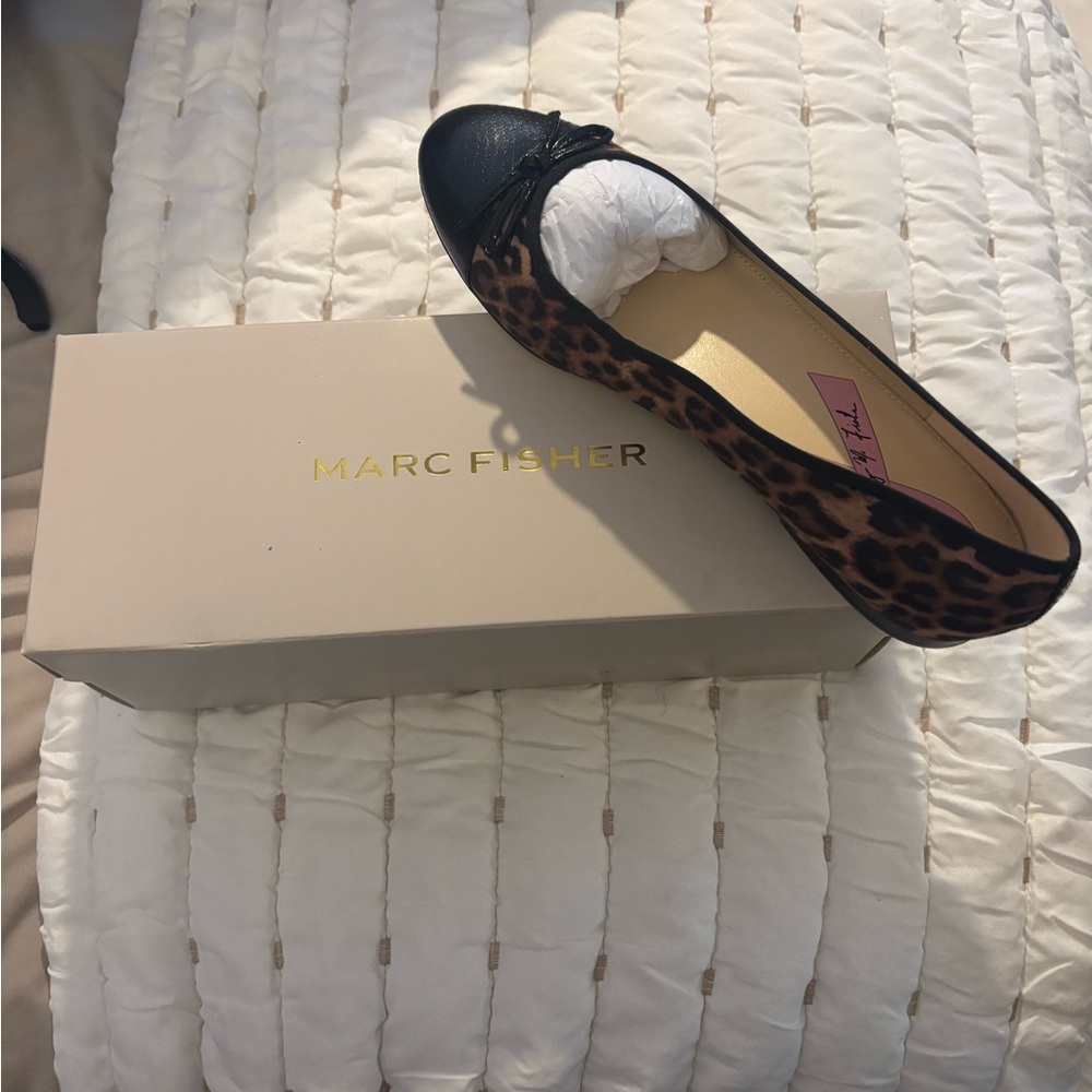 Marc Fisher Leopard-Print Ballet Flat with Black Cap Toe